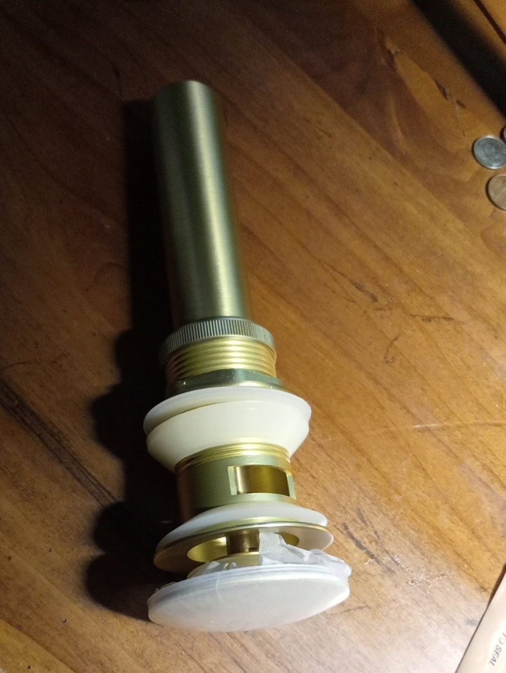 Gold-tone Sink Pop-Up Drain Assembly with White Seals